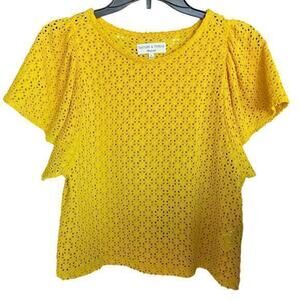 TeXTURE & THREAD MADEWELL mustard yellow eyelet flutter fairy sleeves size S